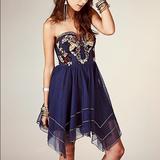 Free People Dresses | Free People Floral Embroidered Bodice Mini Dress | Color: Blue | Size: 0