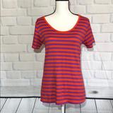 Lularoe Tops | Lularoe Striped Classic Tee Purple/Red Medium | Color: Purple/Red | Size: M