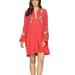 Free People Dresses | Free People Xs Red Embroidered Mini Dress 1l32 | Color: Red | Size: Xs