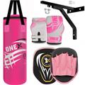 Kids Punch Bag Filled Set Junior Kick Boxing Punching Bags MMA Training Gloves punching Mitts Martial Arts Training 2ft set (2ft pink, Wall Bracket,2 oz Glove)