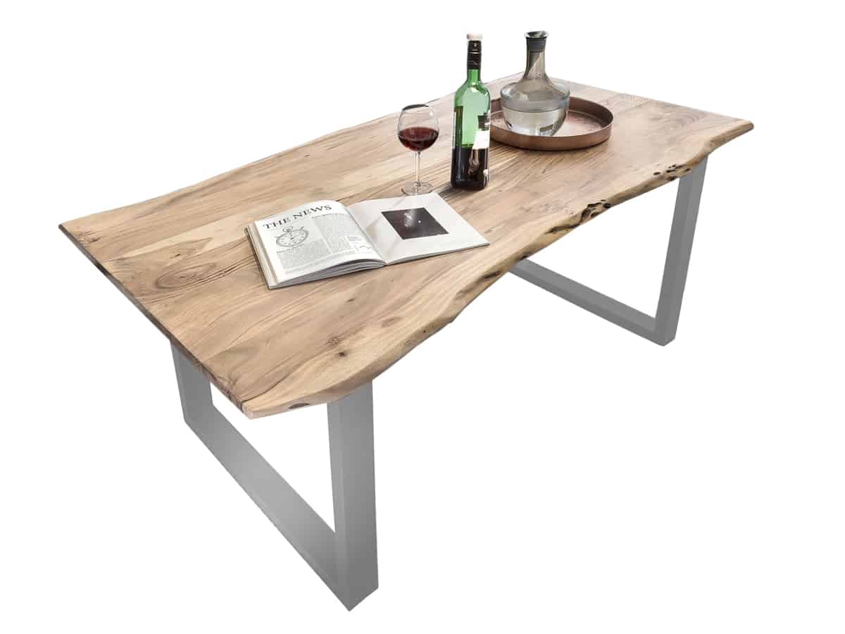 MiaMöbel Esstisch 'Vanaja' 140x80cm, Akazie/Antiksilber Massivholz, Metall Akazie Modern Indien Indisch