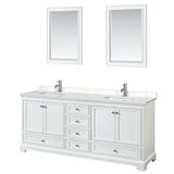 Deborah 80 Inch Double Bathroom Vanity in White, Light-Vein Carrara Cultured Marble Countertop, Undermount Square Sinks, 24 Inch Mirrors - Wyndham WCS202080DWHC2UNSM24