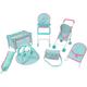 KOOKAMUNGA KIDS 6 Pc Baby Doll Stroller Set - Baby Doll Accessories - Baby Doll Playset w/Doll Crib Stroller High Chair & Feeding Tray - Playpen - Bouncer - Diaper Bag - Activity Mat - Ages 3+ (Blue)