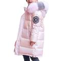 De feuilles Kids Girls Hooded Shiny Down Jacket Winter Warm Casual Quilted Puffer Coat Outerwear with Faux Fur Collar Pink