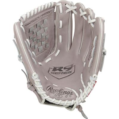 Rawlings R9 12.5" Pull-Strap Back Finger Shift Fastpitch Softball Glove - Right Hand Throw Gray