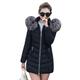OMZIN Women's Winter Slim Down Jacket Coat With Fur Collar Quilted Jacket Outwear Transition Jacket Wool Coat Fashion Long Thick Coat Black S