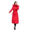 Women Quilted Winter Long Down Coat TUDUZ Puffer Fur Collar Hooded Parka Overcoat Slim Thick Cotton-Padded Outerwear Jackets (Red ) UK(Bust)-M/CN-XL