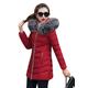 OMZIN Ladies Winter Jacket Long Quilted Jacket Transition Jacket With Hood Autumn Winter Coat Quilted Coat Winter Jacket Parka Coat Long Down Jacket Wine Red M