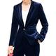MUCOO Women Casual Solid Velvet Jacket Suit Open Front One Button Lapels Work Blazer, Blue, XL