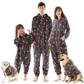 Christmas Family Matching Pyjamas Sets, Flannel Hooded Zip Up One Piece Xmas Pjs Winter Sleepwear for Mens women Dad Grey Deer Size S