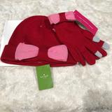 Kate Spade Accessories | Kate Spade Colorblock Bow Beanie And Glove Set | Color: Pink/Red | Size: Os