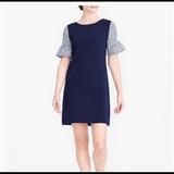 J. Crew Dresses | J. Crew Navy Dress With Gingham Sleeves. | Color: Blue/White | Size: Xs