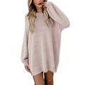 Viottiset Women's Sweater Dress Loose Imitation Mink Jumper O-Neck H Line Pullover Tops Apricot L