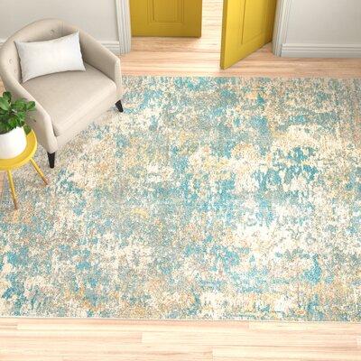 Agdal Abstract Ivory Teal Gold Area Rug, Yellow Turquoise And Gray Area Rugs