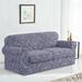 The Twillery Co.® Damask Printed Soft Stretchy Box Cushion Loveseat Slipcover Polyester in Gray | 41 H x 70 W x 42 D in | Wayfair