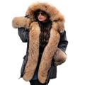 Aox Women Winter Denim Coat Thicken Lined Faux Fur Hood Jacket Warm Sherpa Fur Overcoat Plus Size Jean Outerwear (20, Grey 2033)