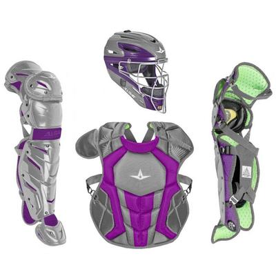 All Star System7 Axis NOCSAE Certified Two Tone Baseball Catcher's Gear Set - Ages 12-16 Graphite/Purple