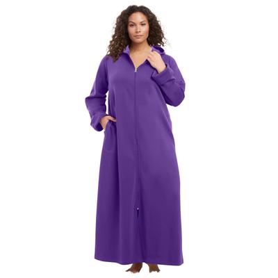 Plus Size Women's Long Hooded Fleece Sweatshirt Robe by Dreams & Co. in Plum Burst (Size M)