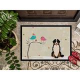 The Holiday Aisle® Faustena Christmas Presents Between Friends Bernese Mountain Dog Outdoor Door Mat Rubber in White | 24 W x 36 D in | Wayfair