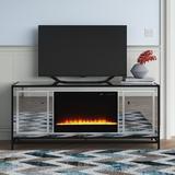Everly Quinn Alsuhail TV Stand for TVs up to 65" w/ Electric Fireplace Included Wood/Metal in Brown | 26 H in | Wayfair