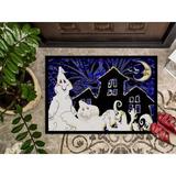 The Holiday Aisle® Mollyemma The Gang's All Here Ghosts Halloween Non-Slip Outdoor Door Mat Synthetics in White | 24 W x 36 D in | Wayfair