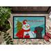 The Holiday Aisle® Patrelle Snowman w/ Labrador Non-Slip Outdoor Door Mat Synthetics in Green/Blue/White | 24 W x 36 D in | Wayfair