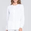 Cherokee Workwear Pro Snap Front Scrub Jacket (Size L) White, Poly + Cotton,Spandex