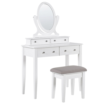 Schminktisch Weiß 144 x 40 x 90 cm Hocker Kippbarer Ovaler Spiegel 4 Schubladen Schlafzimmer Wohnzimmer Aufbewahrung Kos