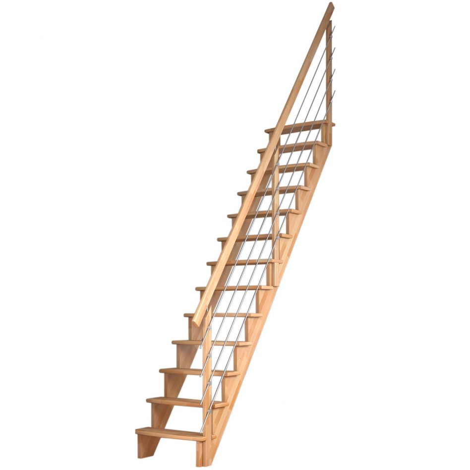 DOLLE Raumspartreppe Wangentreppe Lyon, 65 cm, Buche,Edelstahlrohre rechts,Geradelaufend,unbehandelt Image