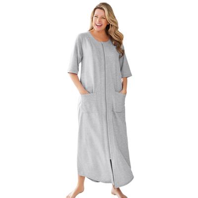 Plus Size Women's Long French Terry Zip-Front Robe by Dreams & Co. in Heather Grey (Size 4X)