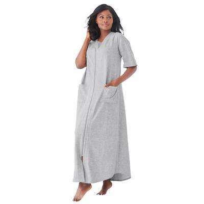 Plus Size Women's Long French Terry Zip-Front Robe by Dreams & Co. in Heather Grey (Size 4X)