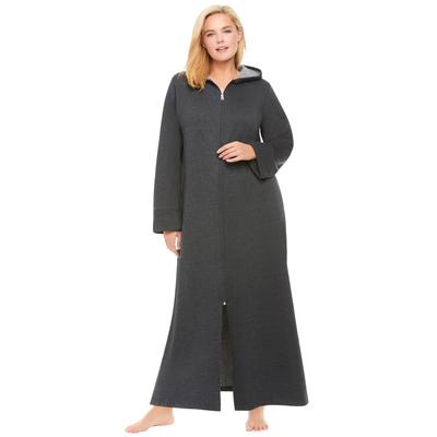 Plus Size Women's Long Hooded Fleece Sweatshirt Robe by Dreams & Co. in Heather Charcoal (Size M)