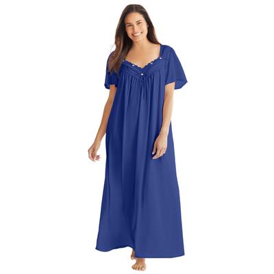 Plus Size Women's Long Silky Lace-Trim Gown by Only Necessities in Ultra Blue (Size 4X) Pajamas