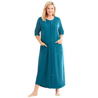 Plus Size Women's Long French Terry Zip-Front Robe by Dreams & Co. in Deep Teal (Size 2X)