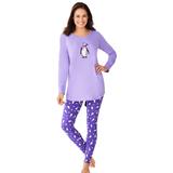 Plus Size Women's 2-Piece PJ Legging Set by Dreams & Co. in Plum Burst Penguins (Size 5X) Pajamas