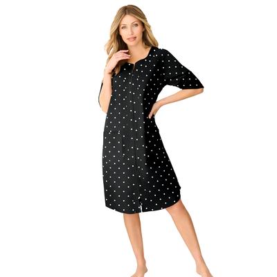 Plus Size Women's Short French Terry Zip-Front Robe by Dreams & Co. in Black Dot (Size 1X)