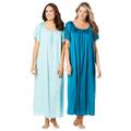 Plus Size Women's 2-Pack Long Silky Gown by Only Necessities in Deep Teal Pale Ocean (Size M) Pajamas