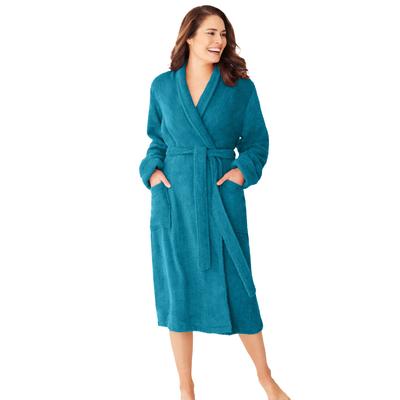 Plus Size Women's Short Terry Robe by Dreams & Co. in Deep Teal (Size 3X)