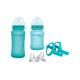 everyday baby Glas-Babyflaschen Mitwachs-Set, Ab 0 Monate, 2 Glasflaschen mit Wärmesensor (150 und 240 ml), 2 Trinktüllen, 2 Easy Grip Trinklern-Griffe, Turquoise, 6-teilig, 30817 0299 01