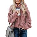 GOSOPIN Soft Chunky Cable Knitted Jumpers Long Sleeved Oversized Solid Turtle Neck Pullover Women Warm Winter Outerwear Knitwear Top Pink UK 16