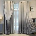 Gray Blackout Curtains Tulle Overlay Soft Eyelet Curtains Solid Thermal Insulated Grommets Drapes Window Treatment Free Matching Tie-Backs for Kids Girls Boys Bedroom Double Layer Curtains 1 pcs
