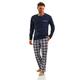 Sesto Senso Mens Pyjamas Set 100% Cotton Pjs Long Sleeve Top & Pants Checked M Dark Blue White Red Checkered Chequered Plaid Navy