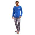 Sesto Senso Mens Pyjamas Set 100% Cotton Pjs Long Sleeve Top & Pants Checked M Dark Blue White Checkered Chequered Plaid