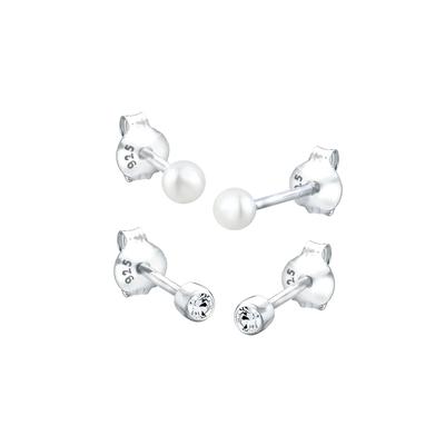 Elli - Set Basic Perle Kristalle 925 Silber Ohrringe Damen