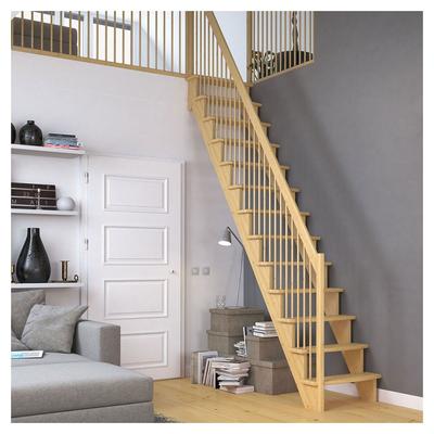 DOLLE Raumspartreppe Wangentreppe Lyon, 65 cm, 1/4 gewendelt,Edelstahlrohre rechts,Eiche,versiegelt Image
