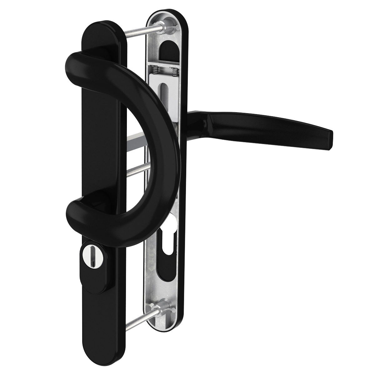 MS Beschläge Schmalrahmengarnitur 8-72mm Schwarz Kernziehschutz Bügelgriff/Drücker 39-54mm Image