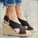 Anthropologie Shoes | Black Distressed Leather Wedge Espadrille Sandals | Color: Black | Size: 9