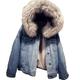 CURT SHARIAH Women's Denim Jacket Winter Warm Thick Faux Fur Coat Hood Parka Jean Jacket
