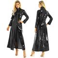 Choomomo Womens Adult Shiny Metallic Vinyl Turtleneck Zipper Trench Coat Long Jacket Dress Black XL