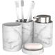 bonVIVO Marmora Bathroom Accessory Set, 4 Piece Bathroom Set in Marble Look/Silver, Luxury Bathroom Accessories, Includes Soap Dish, Soap Dispenser Pump, Tumbler, Toothbrush Holder - silver